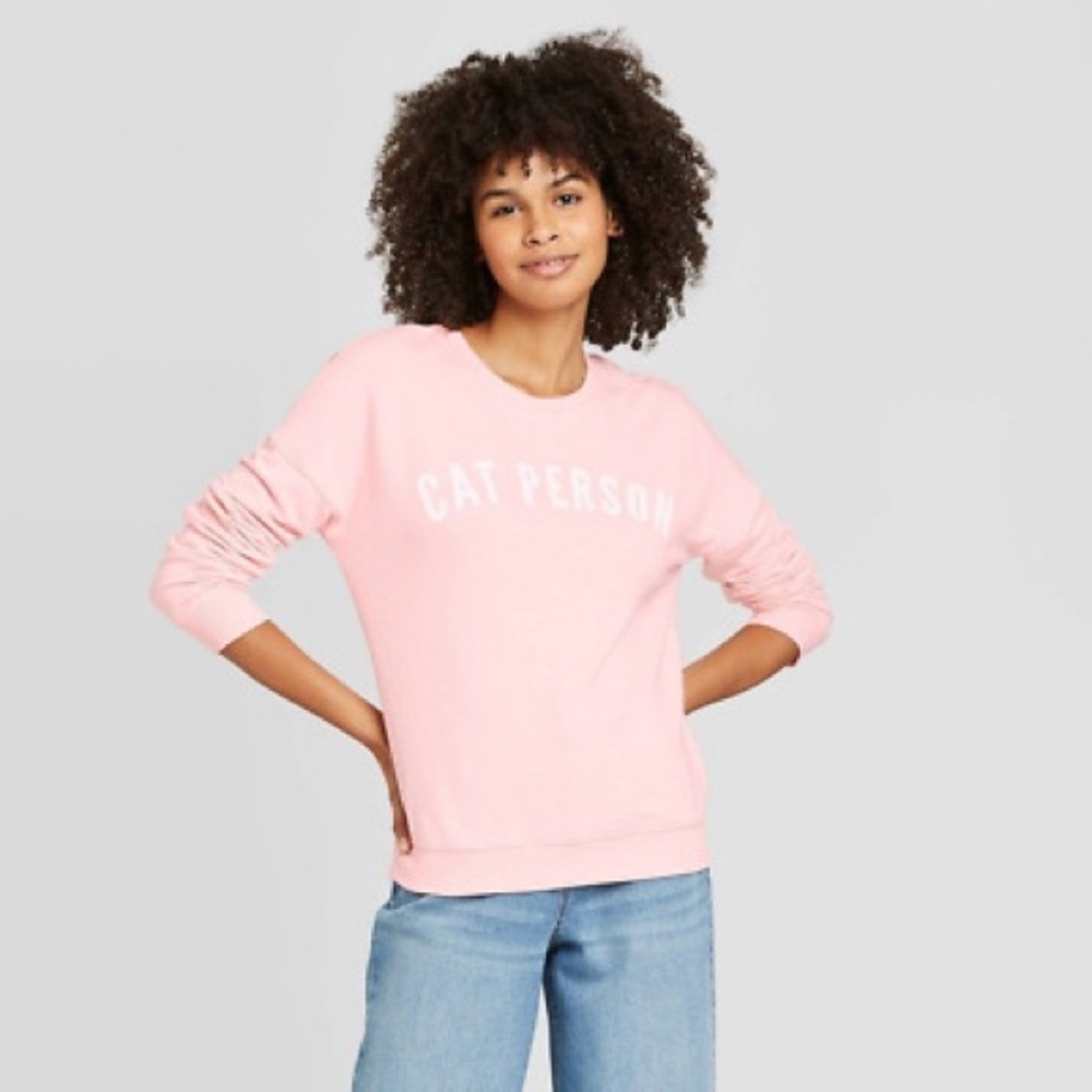 lightweight liv + zoe light pink cat person sweatshirt